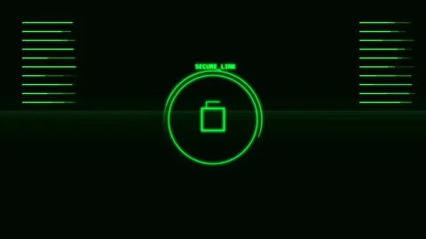 Digital secure link interface with glowing circular lock icon on dark backg.. Stock Footage 341824339