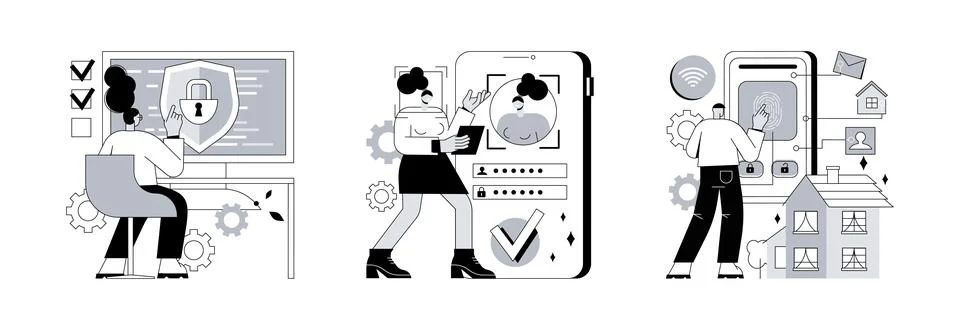 Digital security abstract concept vector illustrations. Illustrazione stock