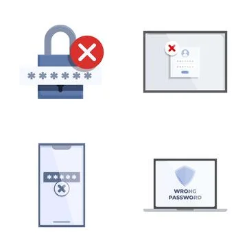 Digital security access denied icons set Illustrazione stock