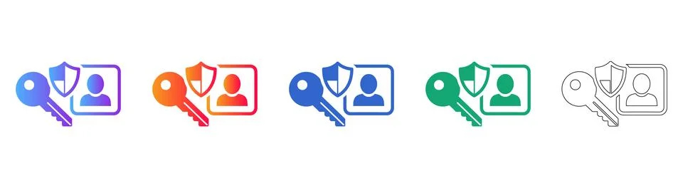 Digital Security &amp; Access Icons: Key, Shield &amp; User Identity Stock Illustration
