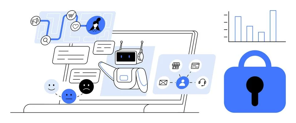 Digital Security with AI Chatbot for Effective Communication, Data Analysis.. Stock Illustration