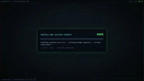Digital security alert and system update progress bar on a dark computer screen Stock Footage 345751744