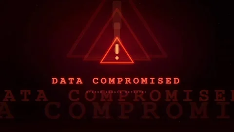 Digital Security Alert with Data Compromised Warning Text and Red Warning Icon Stock Footage 336778091