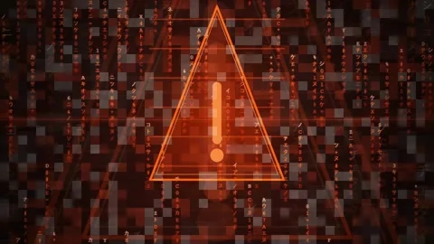 Digital security alert with glowing red warning sign over binary code and data 스톡 동영상 343162595
