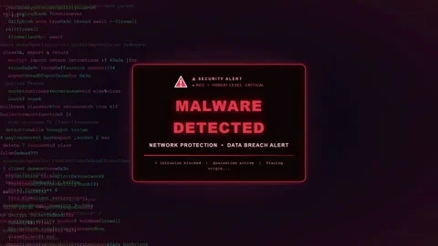 Digital Security Alert with Malware Detected Warning Message Over Scrolling Stock Footage 345765988