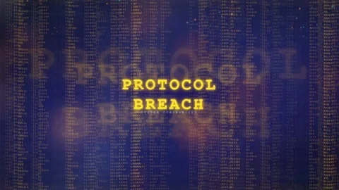 Digital security alert with protocol breach text over falling binary code and Stock Footage 336776784