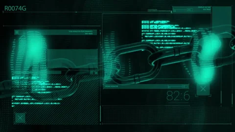 Digital security analysis animation over encrypted data and chain link graphics Stock Footage 303878247
