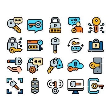 Digital security and access key system icons Stock Illustration