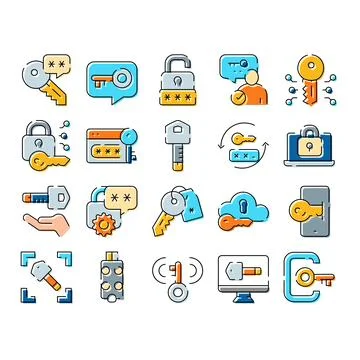 Digital security and access line icons collection Stock Illustration