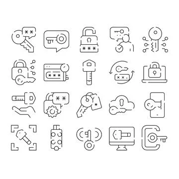 Digital security and access line icons set Illustrazione stock