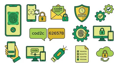 Digital security and authentication icons mobile security verification and .. 库存插图