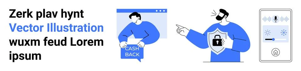Digital Security and Cashback Vector with Text Example and Smartphone Interfa Stockillustratie
