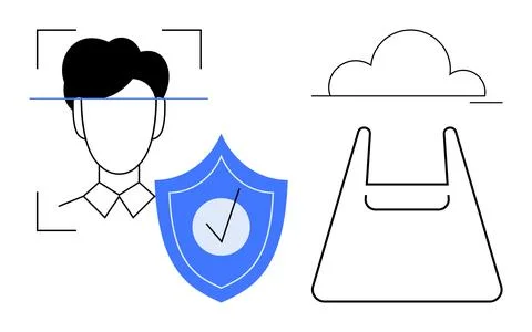 Digital Security and Cloud Storage with Facial Recognition and Shield Prote.. Stock Illustration