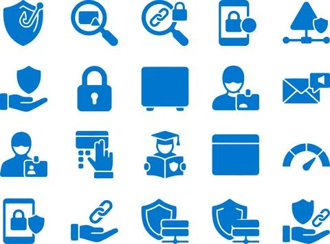 Digital Security and Cyber Protection Icons Set for Network Infrastructure 스톡 일러스트