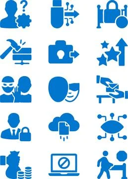 Digital Security and Cyber Risk Management Flat Vector Icon Set for Business Stock Illustration