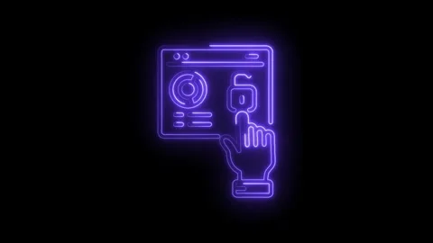 Digital security and data protection neon concept of a hand touching an unlock Stock Footage 330774958