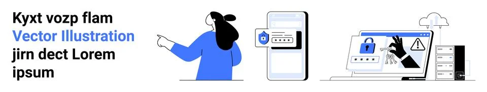 Digital Security and Data Protection Concept with Characters and Devices Stock Illustration