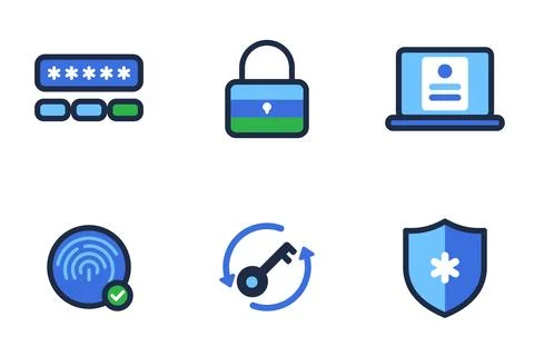 Digital Security And Data Protection Flat Icons Stock Illustration