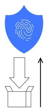 Digital Security and Efficiency Shield with Fingerprint, Box with Arrow Stock Illustration