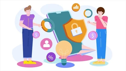 Digital security and financial management in modern illustration business Stock Footage 292947768