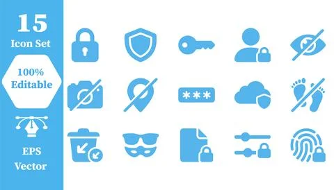 Digital security and identity protection icon set with security, protection Stock Illustration