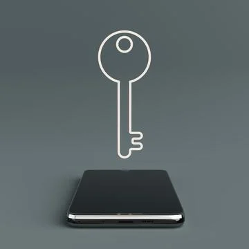 Digital Security And Mobile Access Concept. Smartphone With Glowing Key Sym.. Stock Illustration