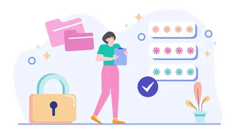 Digital security and password management concept in vibrant illustration Stock Footage 292947837
