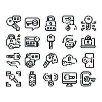Digital security and privacy access line icons Stock Illustration