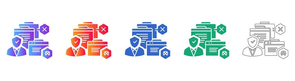 Digital Security and Privacy Icon Set, Gradient &amp; Outline Styles Stockillustratie