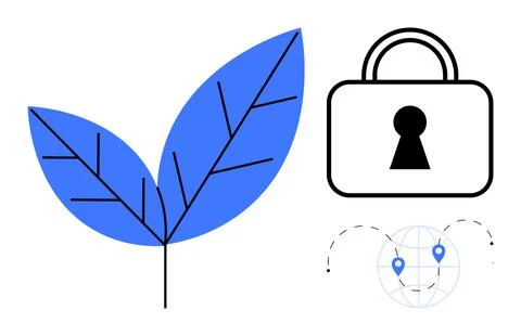 Digital Security and Sustainability Concept with Leaf, Lock, and Global Netwo Stock Illustration