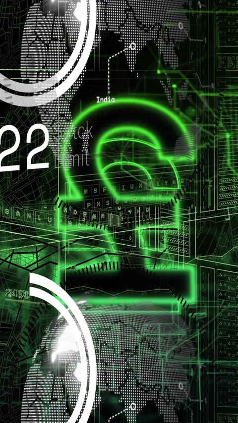 Digital security animation over green and black abstract technological Stock Footage 342034079