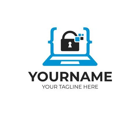 Digital security, anti hacking and coding, laptop with lock inside and pixel Stock-Illustration