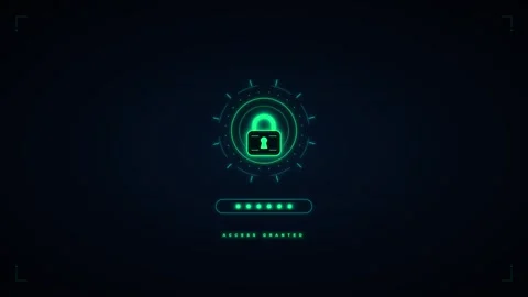 Digital security authentication interface with glowing padlock and access g.. Stock Footage 337560216