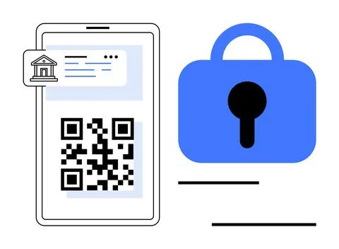 Digital Security for Banking with QR Code and Lock Illustrazione stock