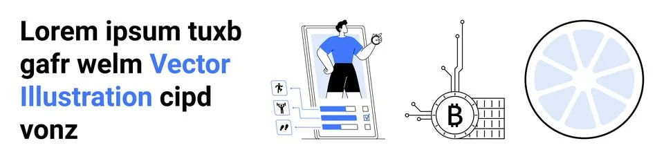 Digital security, blockchain, cryptocurrency, online profiles, fintech soluti Stock Illustration