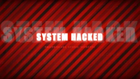 Digital Security Breach Alert with System Hacked Warning Text on Red Striped Stock Footage 336776642