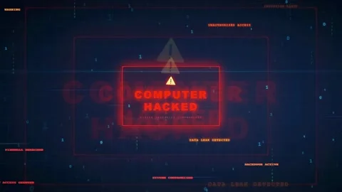 Digital Security Breach Animation with Computer Hacked Warning Message and Data Stock Footage 336772337