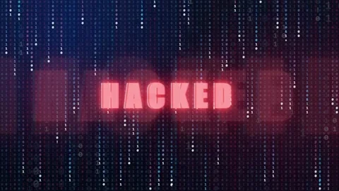 Digital security breach animation with red hacked text over falling binary code Stock-Footage 341834294