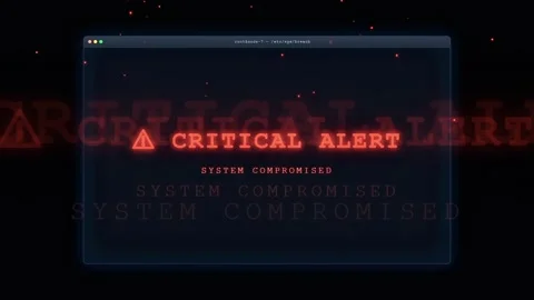 Digital Security Breach Animation with Red Critical Alert Warning on Computer Stock Footage 343152178