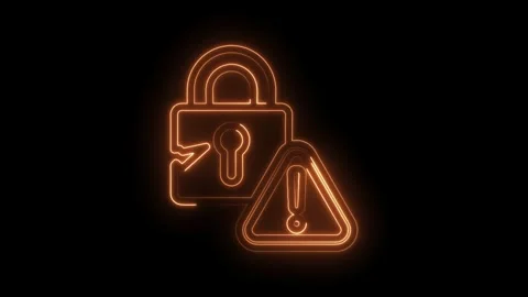 Digital security breach with glowing neon padlock and warning sign dark bac.. Stock Footage 346008057