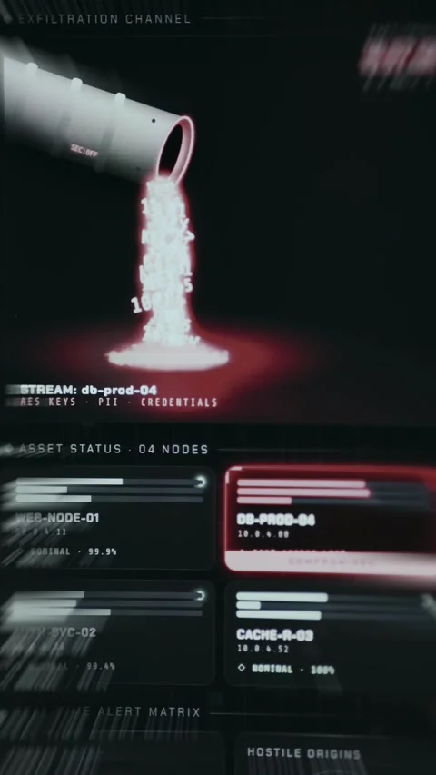 Digital security breach illustrated by leaking data pipeline Stock Footage 335881002