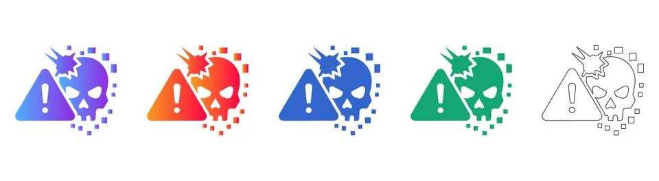 Digital Security Breach Warning Icons 스톡 일러스트