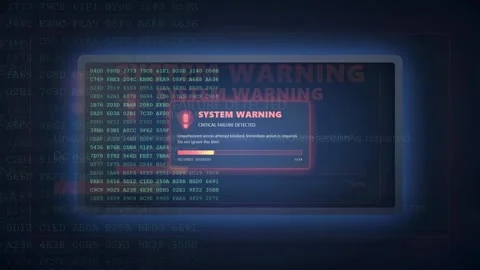 Digital Security Breach Warning with Red Alert Notification and Scrolling Stock Footage 341830165