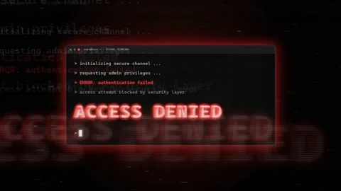 Digital Security Breach Warning with Red Access Denied Text on Glitchy Computer Stock Footage 343153628