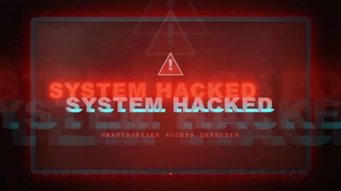 Digital Security Breach Warning with Red Flashing System Hacked Alert on Stock Footage 343167682