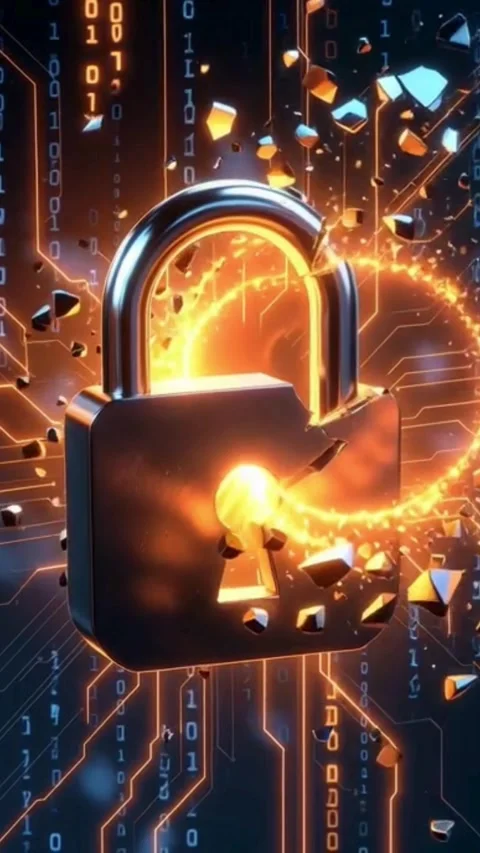 Digital Security Breached Cinematic Footage of Cybersecurity Lock Being Des.. Stock Footage 320810822