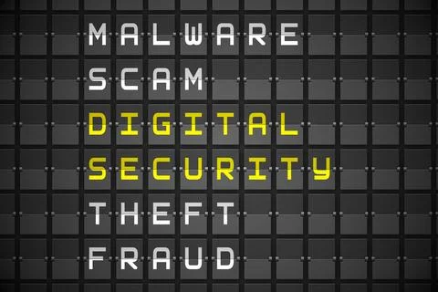 Digital security buzzwords on black mechanical board イラスト素材