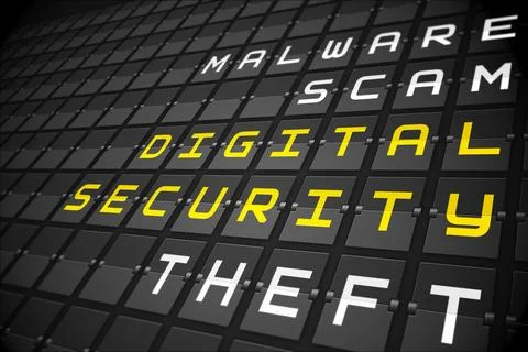 Digital security buzzwords on black mechanical board イラスト素材