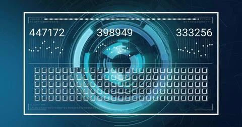 Digital security code image over futuristic interface with numbers and 스톡 일러스트