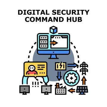 Digital security command hub center protecting system Stock Illustration
